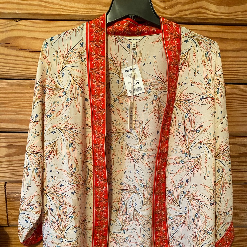 CARDIGAN - Orange, Blue, & Beige Spring Cardigan